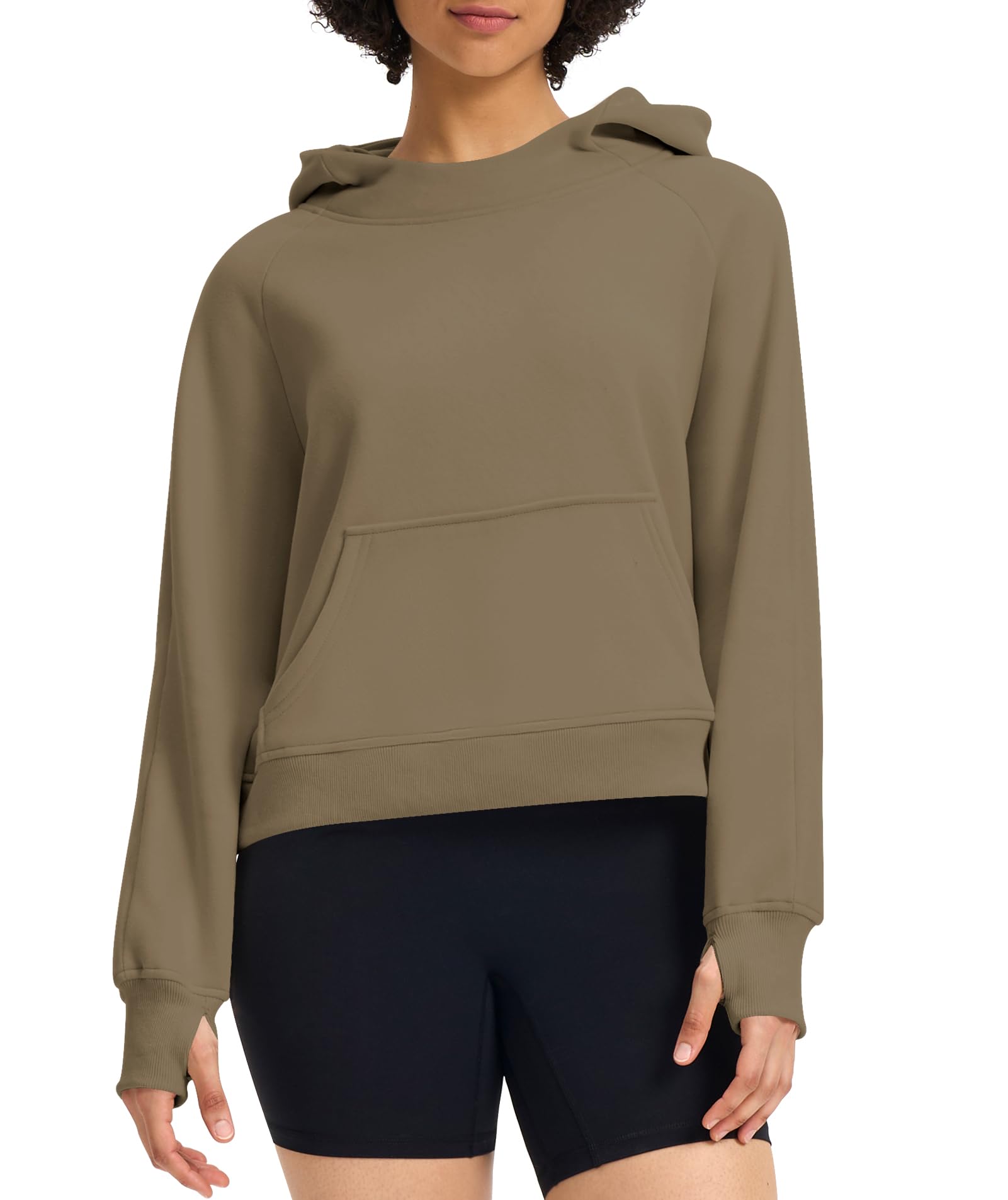 Casly Lamiit Womens Cropped Hoodies Mock Neck Sweatshirts Fall Fleece Lined Pullover with Thumb Hole 2024 Winter Clothes