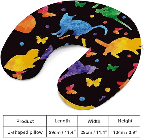 Miniatura 3 de Colorida acuarela gatos y mariposas almohada de viaje en forma de U para viajes en avión, coche, oficina, siesta