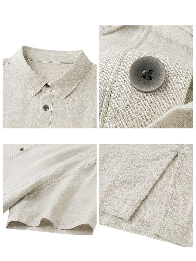 Herren einfarbig Leinenmischung Kurzarm Poloshirt lockere Passform für Büro, Wochenende und Freizeit