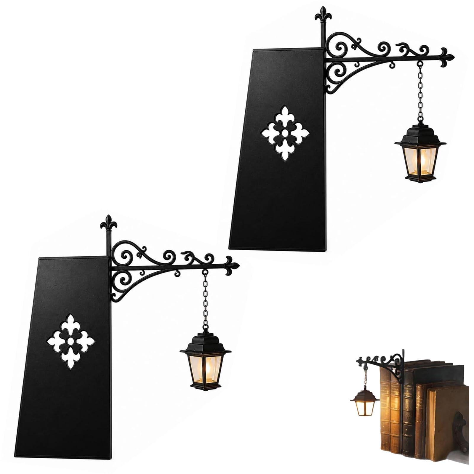 Library Lantern – Decorative Bookshelf Lighting, Vintage Reading Nook LED Nightlight, Portable Shelf Lamp with Warm Glow, Home Desk Hanging Ornament, Gift for Book Lovers (2pcs)