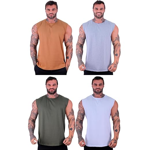 Kit 4 Regatas Machão Longline Masculina MXD Conceito Sem Manga Treino Academia Musculação Cores Variadas