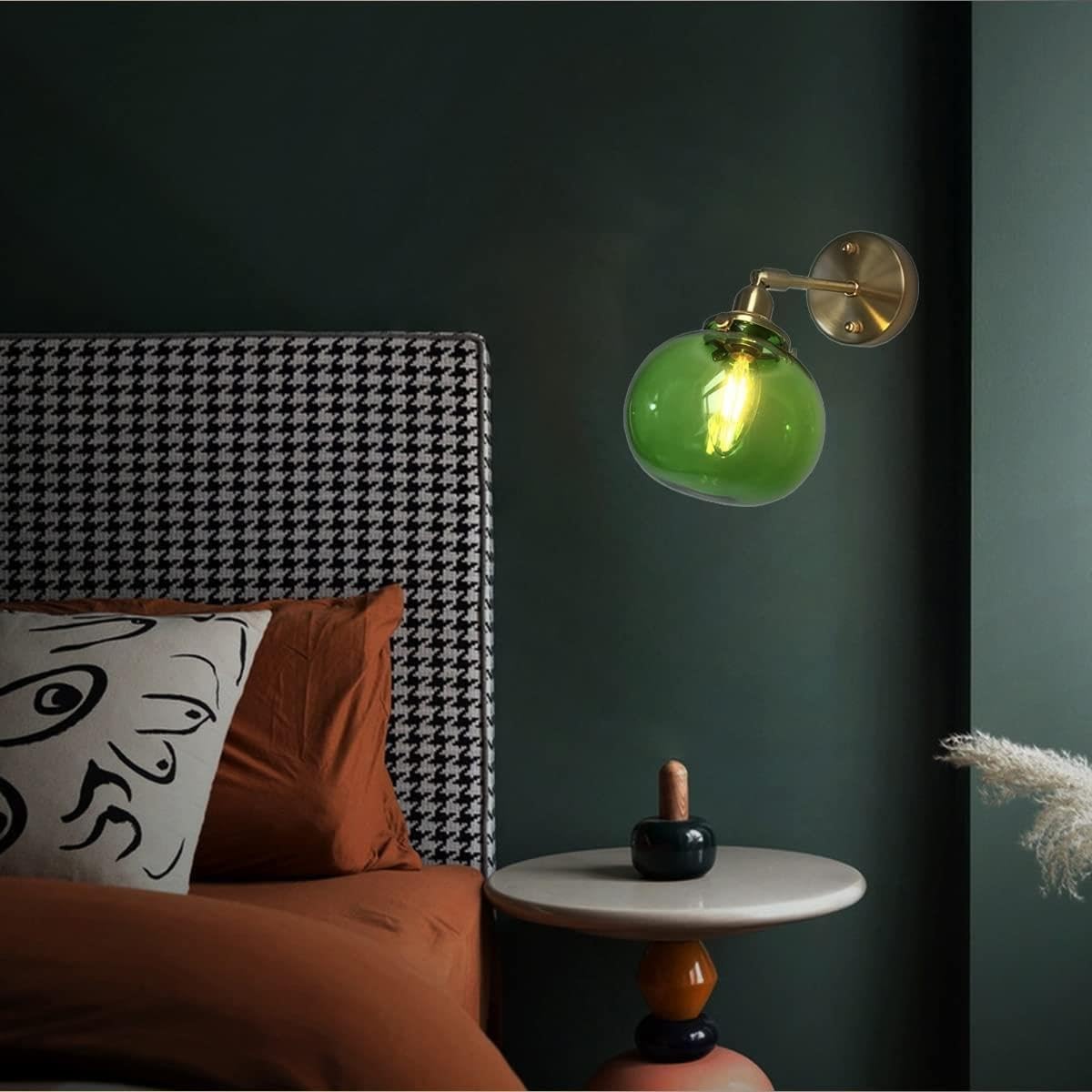 Lampada da parete moderna industriale verde, applique con paralume sferico in vetro a 1 luce, illuminazione vintage for casa di campagna, ristorante, caffetteria