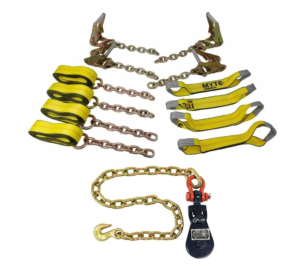 Mytee Products 2 Ton Snatch Block w/Chain Anchor & 8-Point Rollback Tie Down System - 14ft