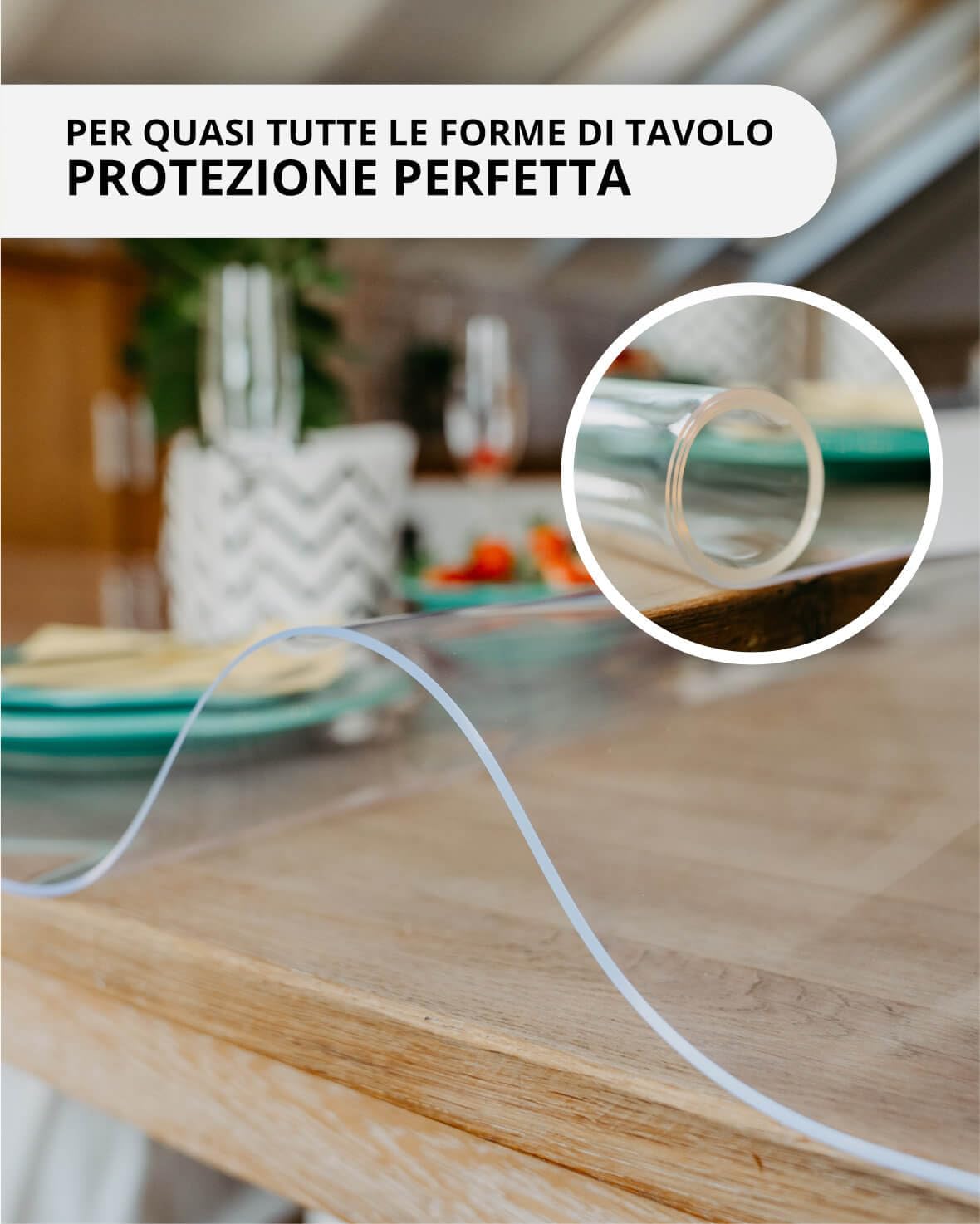 Profolio Pellicola protettiva per tavolo rettangolare e trasparente con bordo smussato a V - Tovaglia da tavolo lucida e chiara come protezione - Pellicola trasparente da 2 mm per il tuo tavolo - 140