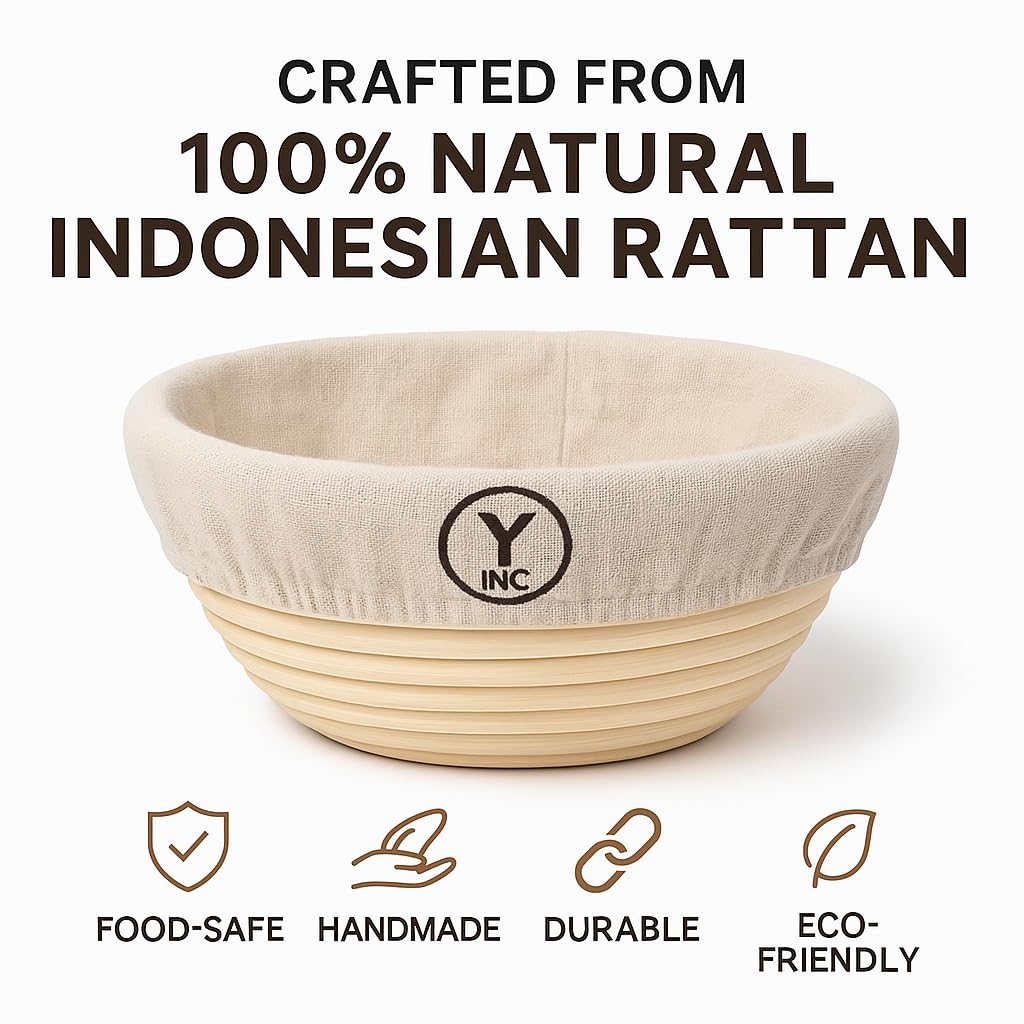 Y Inc. Set di 2 cestini per la lievitazione del pane, cestino ovale e rotondo (25,4 cm), cestini per lievitazione del pane, kit per la preparazione del pane.