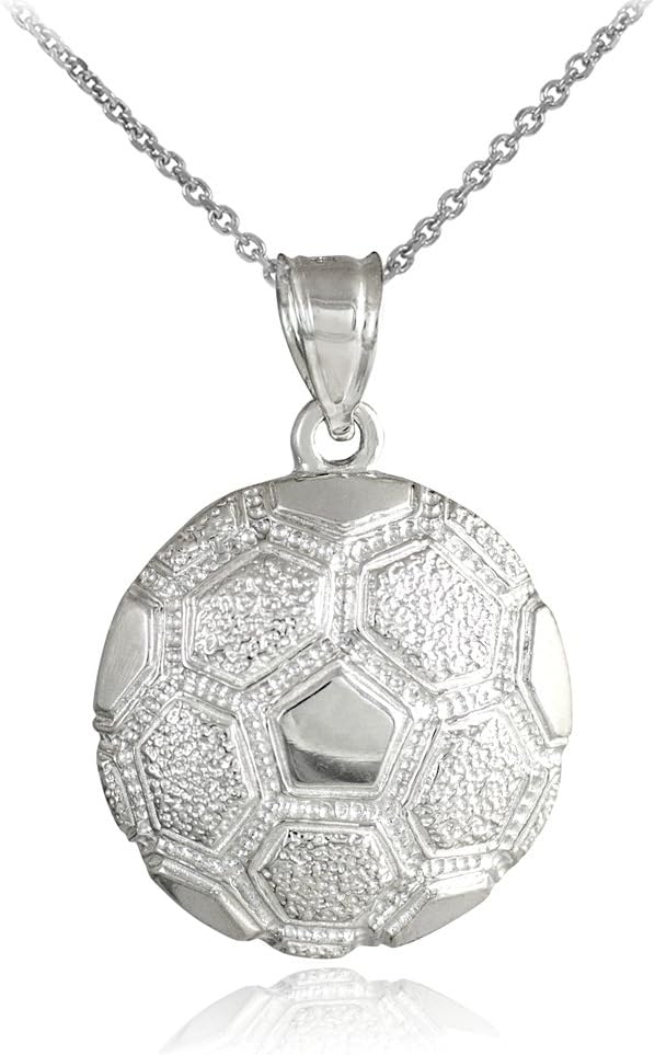 925 Sterling Silver Sports Charm Textured Soccer Ball Pendant Necklace