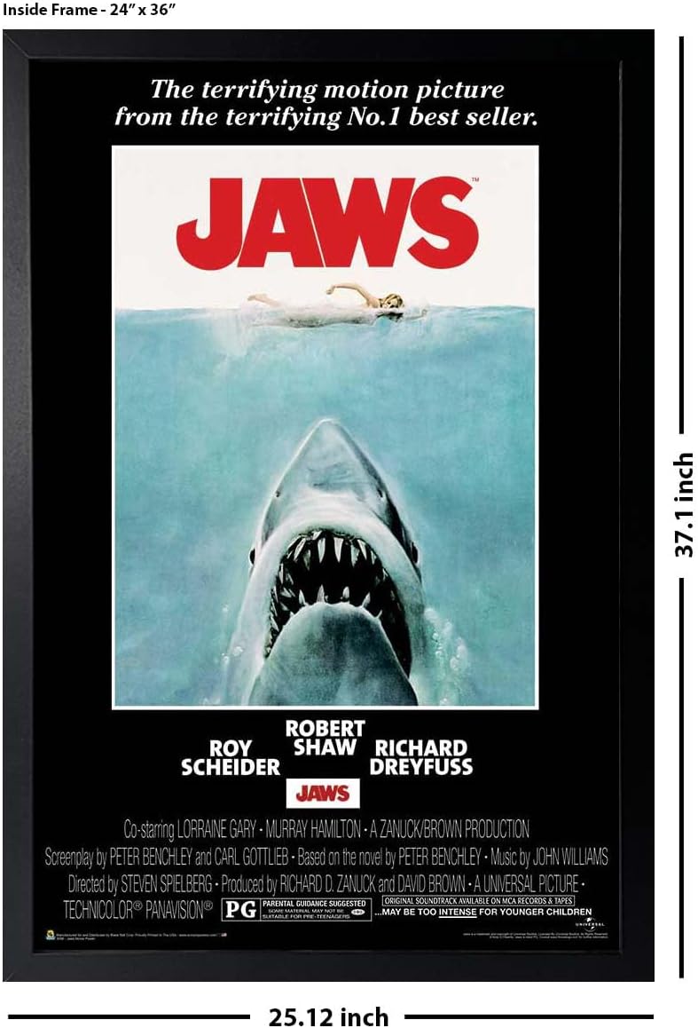 Jaws - Movie Poster - Officially Licensed - 24" x 36" with Frame Black Color