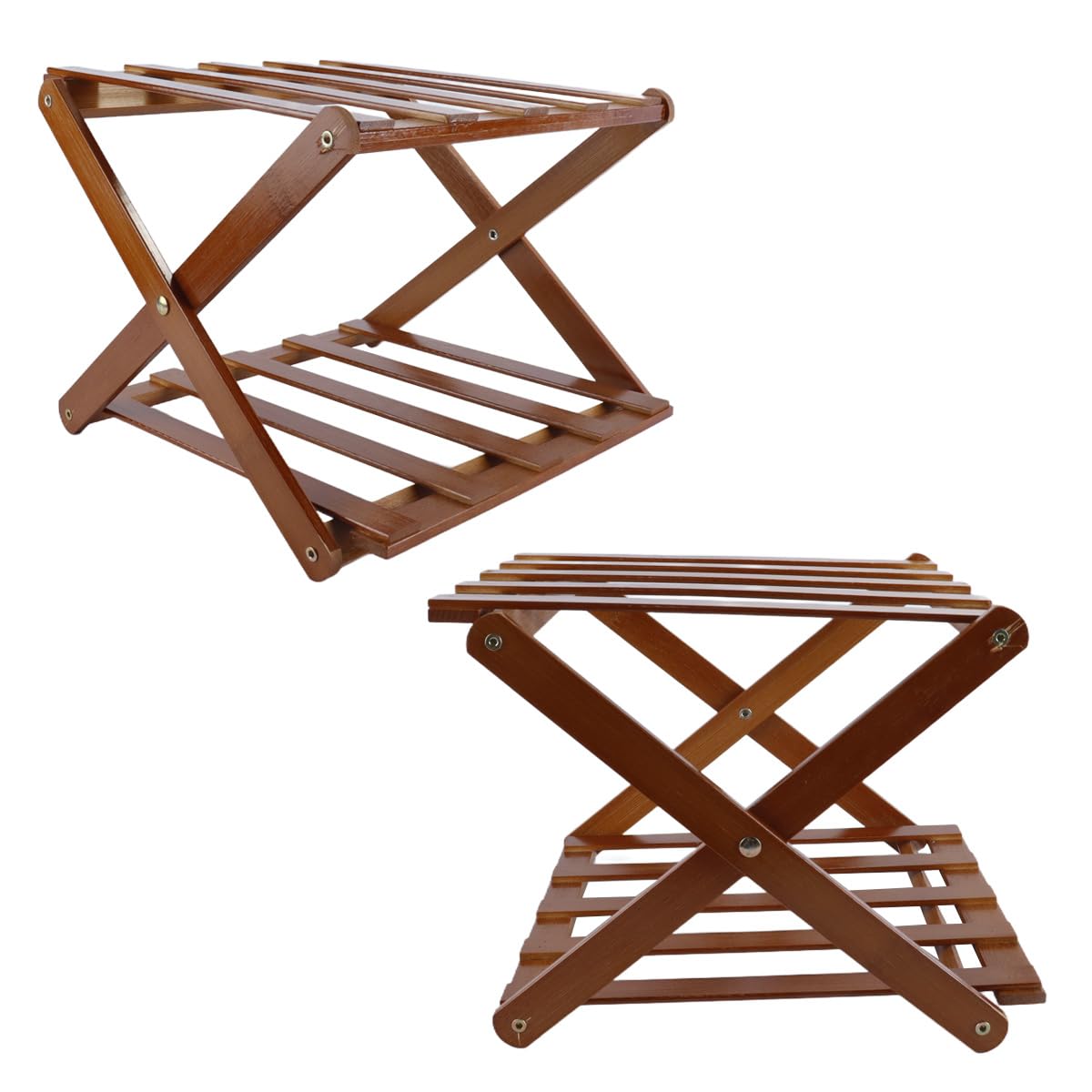 Vertikales kleines faltbares Schuhregal, hoch, schmal, schmal, Lagerschrank, Eckregal für Flur, Schlafzimmer, Flur, kleine Räume, Braun, 2 Ebenen