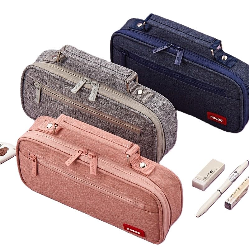 Estojo Escolar Organizador com Divisórias, Zíper Interno e Externo, Alça e Compartimento com Elástico para Canetas e Lápis Necessaire Multiuso (PRETO)