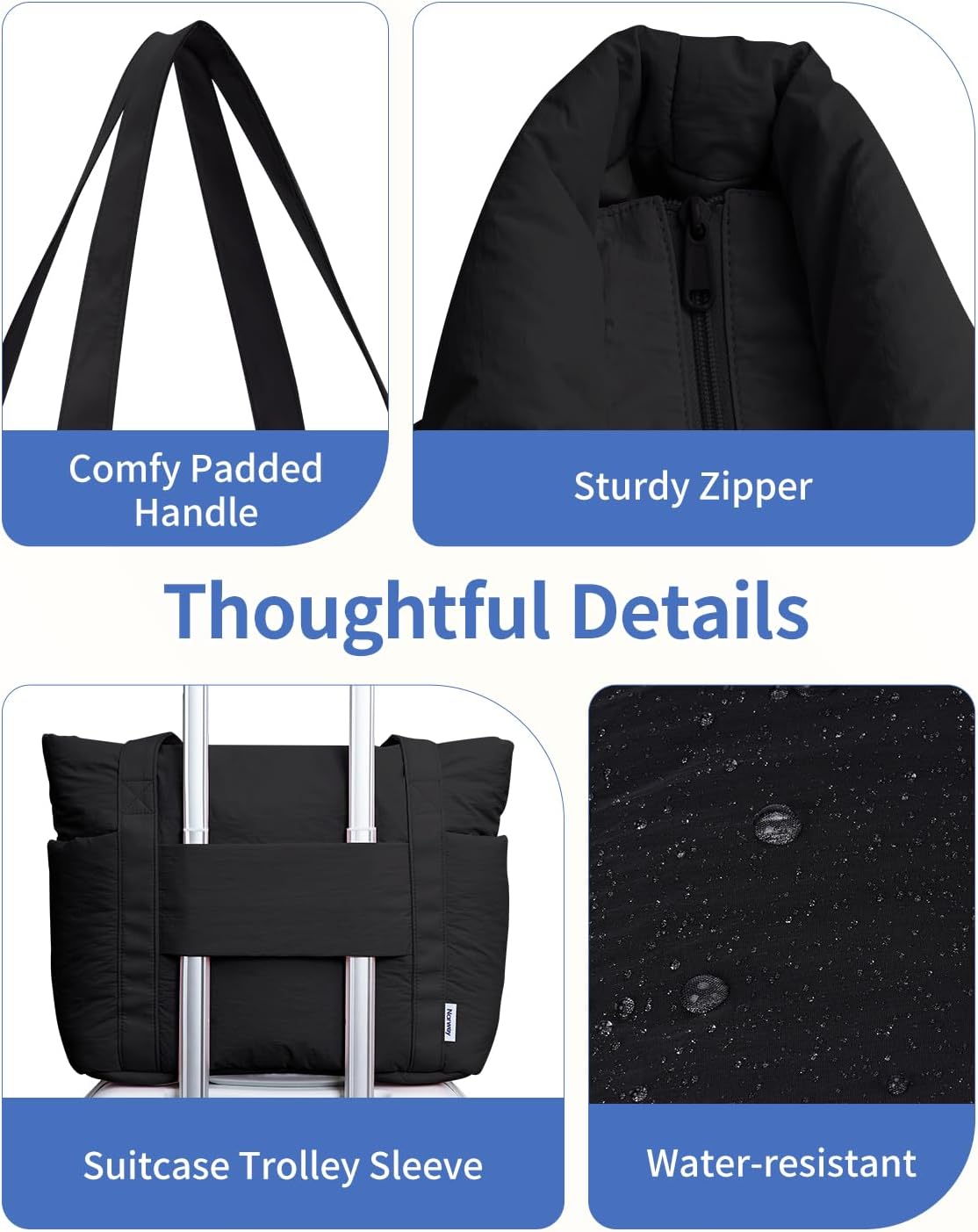 Narwey Puffer Tote Bag for Women Work with Laptop Compartment, Puffy Quilted Work Tote Bags for Travel Carry on Teacher Nurse - Image 5