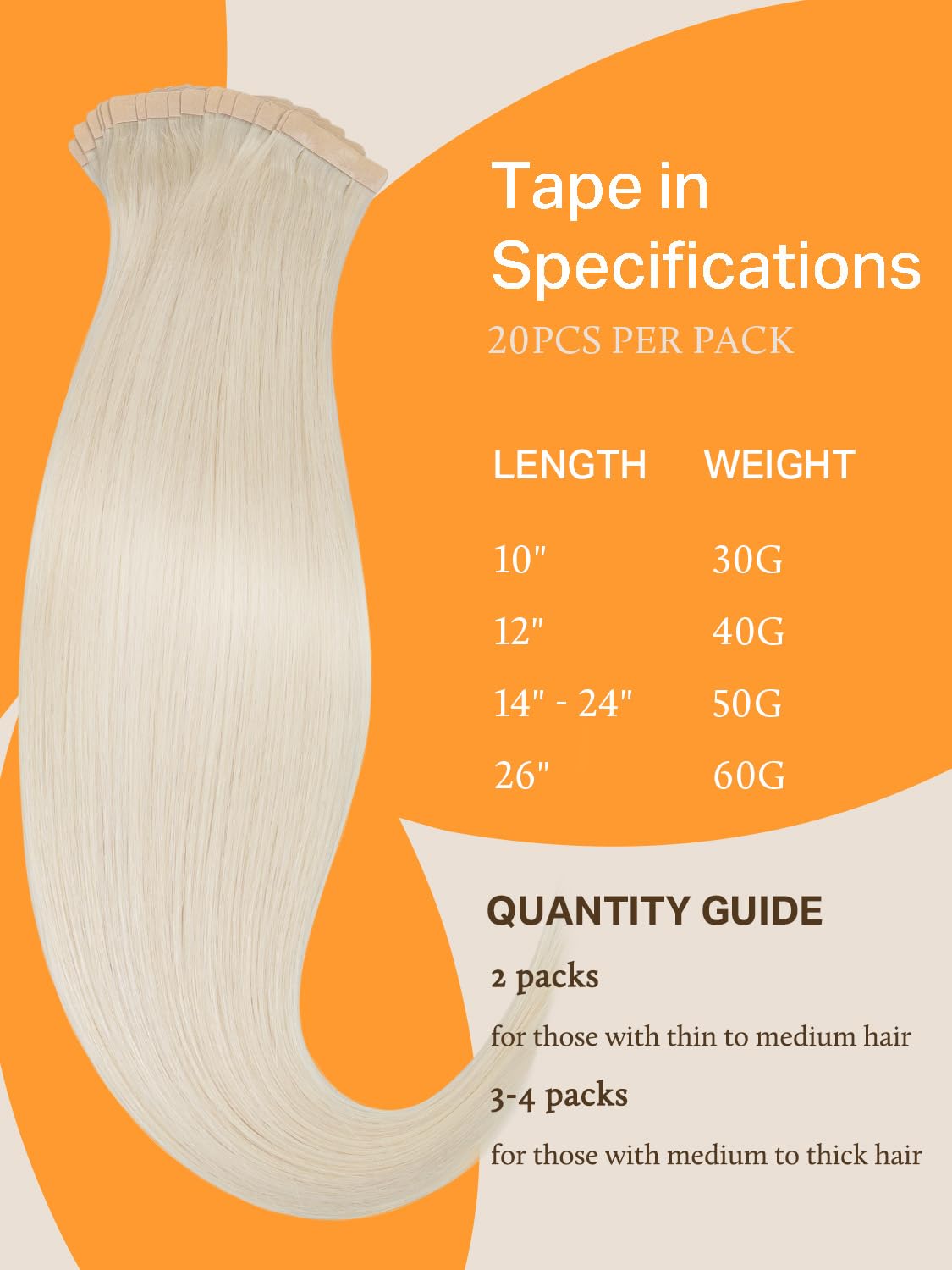 DOORES Tape Cheveux Humains in Hair Extension, Blond Platine 60cm 24 Pouce 100g 40pcs, Extensions Cheveux Adhésif Soie Droite Cheveux Extension Naturel