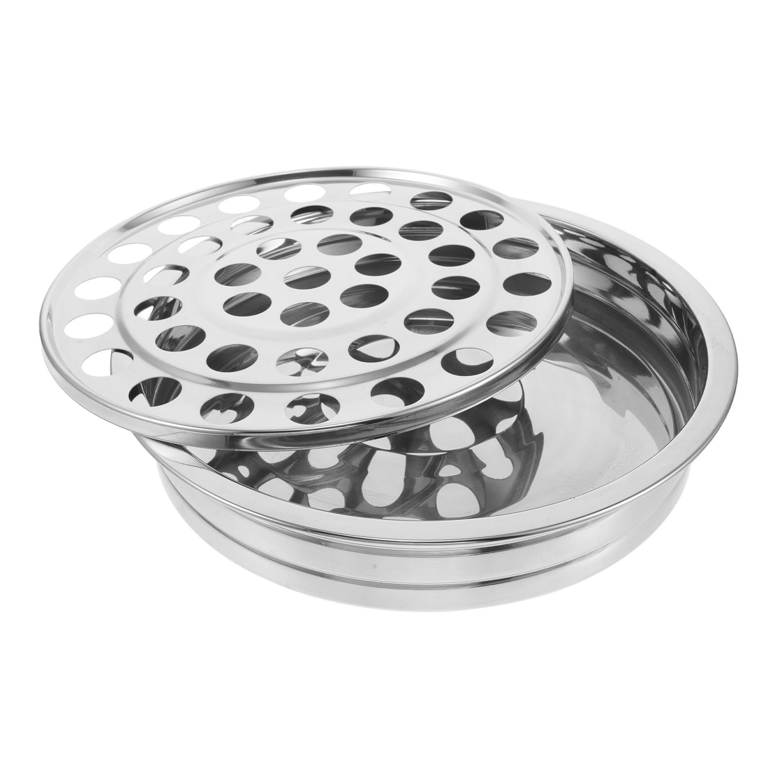 Plateau de service 40 trous rond acier inoxydable argenté gain place