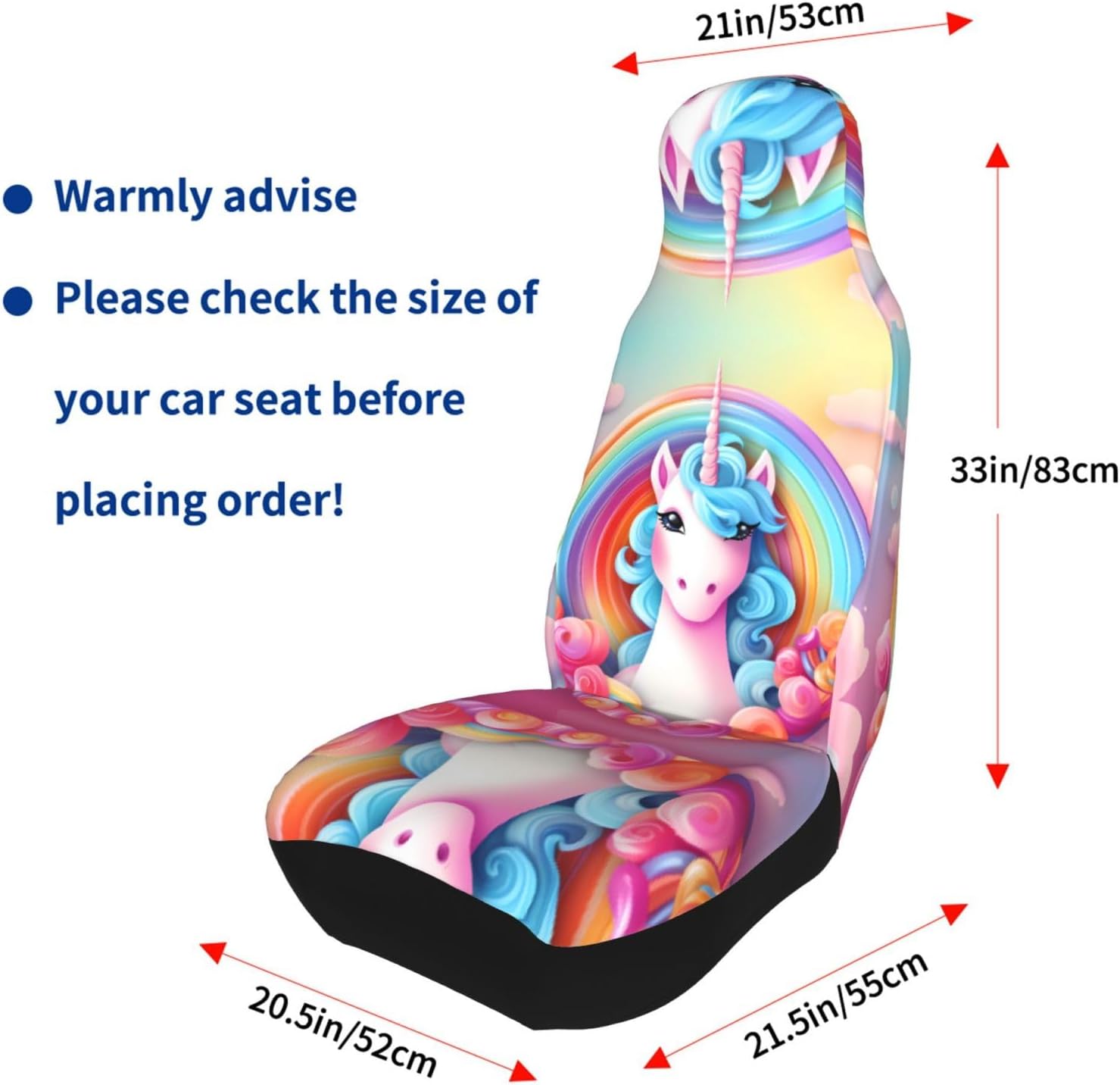 Universal Rainbow Unicorn Printed car seat Covers are Suitable for Most Seats in Trucks, Vans, and Other Similar Vehicles.