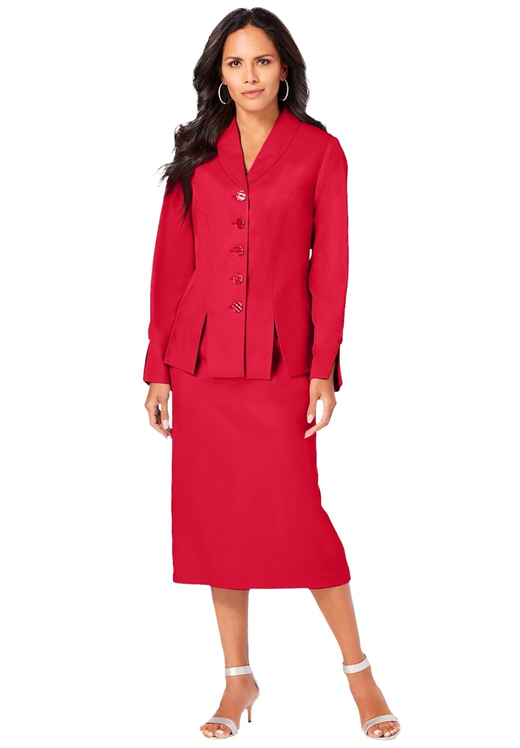 Roamans Womens Plus Size Long Sleeve Shawl-Collar Jacket Sheath Skirt Set 2-Piece Suit