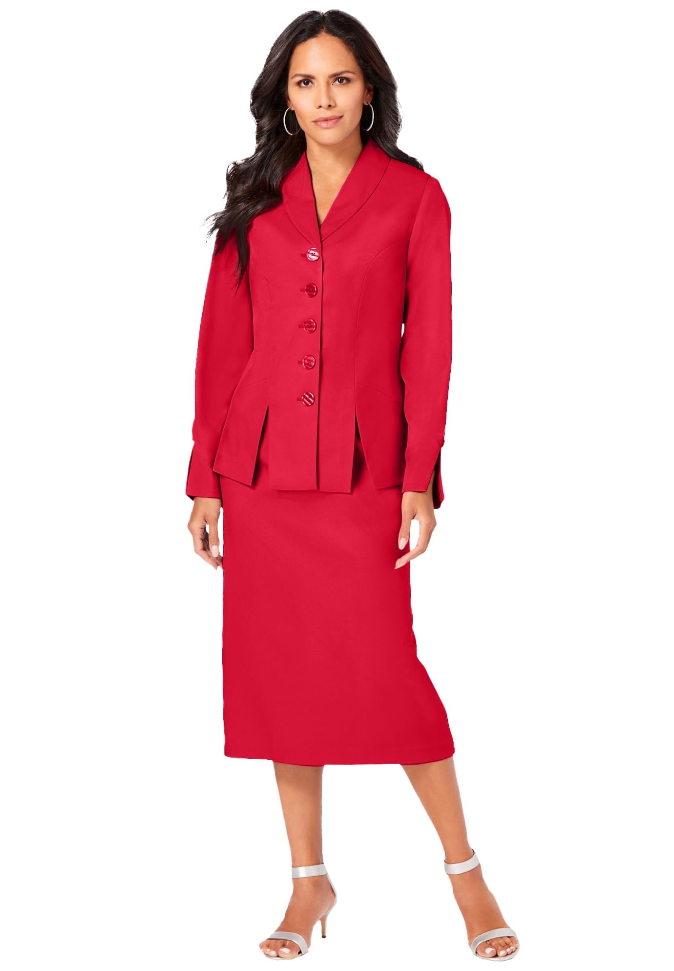 Roamans Womens Plus Size Long Sleeve Shawl-Collar Jacket Sheath Skirt Set 2-Piece Suit