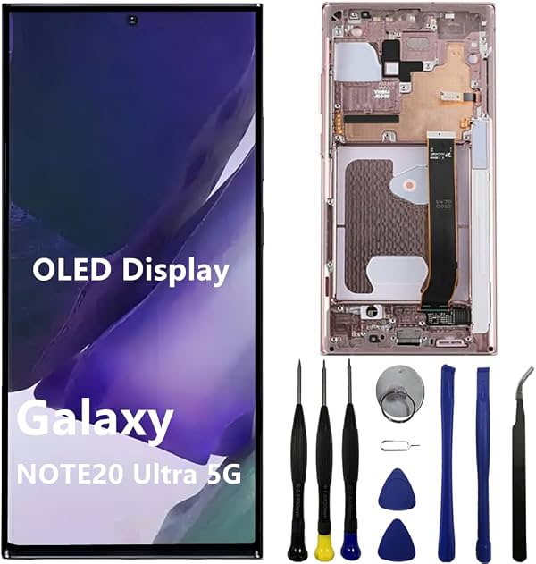 Pantalla OLED para Samsung Galaxy Note20 Ultra SM-N985F Reemplazo de Pantalla Note20 Ultra 5G SM-N986U SM-N986U1 SM-N986W LCD Display Touch Screen Digitizer Soporta Huella Digital y S-Pen (con Marco Bronce + Herramientas)