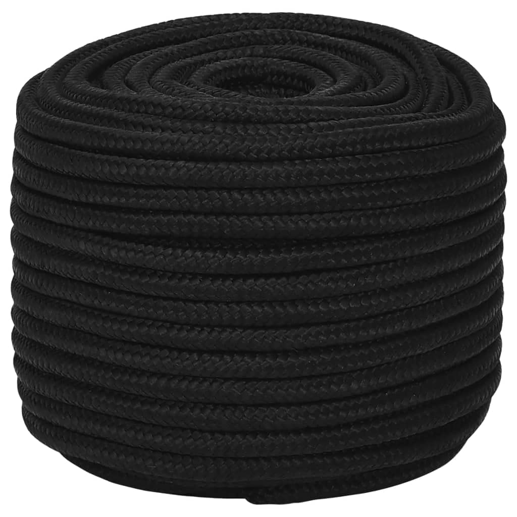 Mokuyary Work Rope Black 12 mm 25 m Polyester Multi-functional Dock Line Rope for Boating, Yachting, Camping and Fishing Sports Sailing Hiking