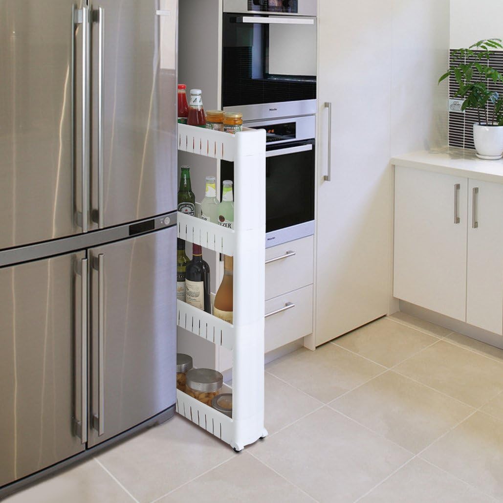 Tosnail 4 Tier 15.75" x 5.5" x 34" Slim Storage Cart Slide Out Storage Shelves Rolling Cart Tower Rack for Kitchen Bathroom Laundry Narrow Places