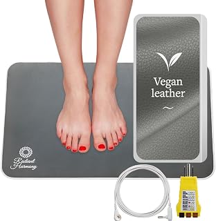 Grey Vegan Leather Grounding Mat for Sleep, Pain Relief, Inflammation - Premium Grounding Mat for Feet, Desk, Bed - Comfortable Earthing Mat Grounding Pad - Radiant Harmony Grounding Mat Earthing