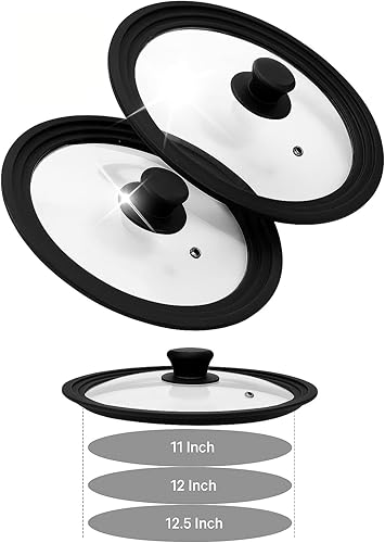 Miniatura 11 de Bezrat Tapa universal para sartenes y ollas, vidrio templado con cubierta de silicona (10, 11, 12 pulgadas, 2 unidades)