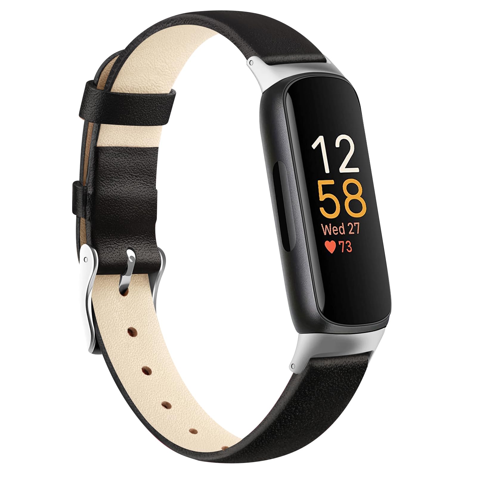 Wanme Leather Straps Compatible with Fitbit Inspire 3 Strap for Women Men, Soft Adjustable Leather Sport Bands Replacement Wristband for Fitbit Inspire 3/2/HR (Black) — image 1