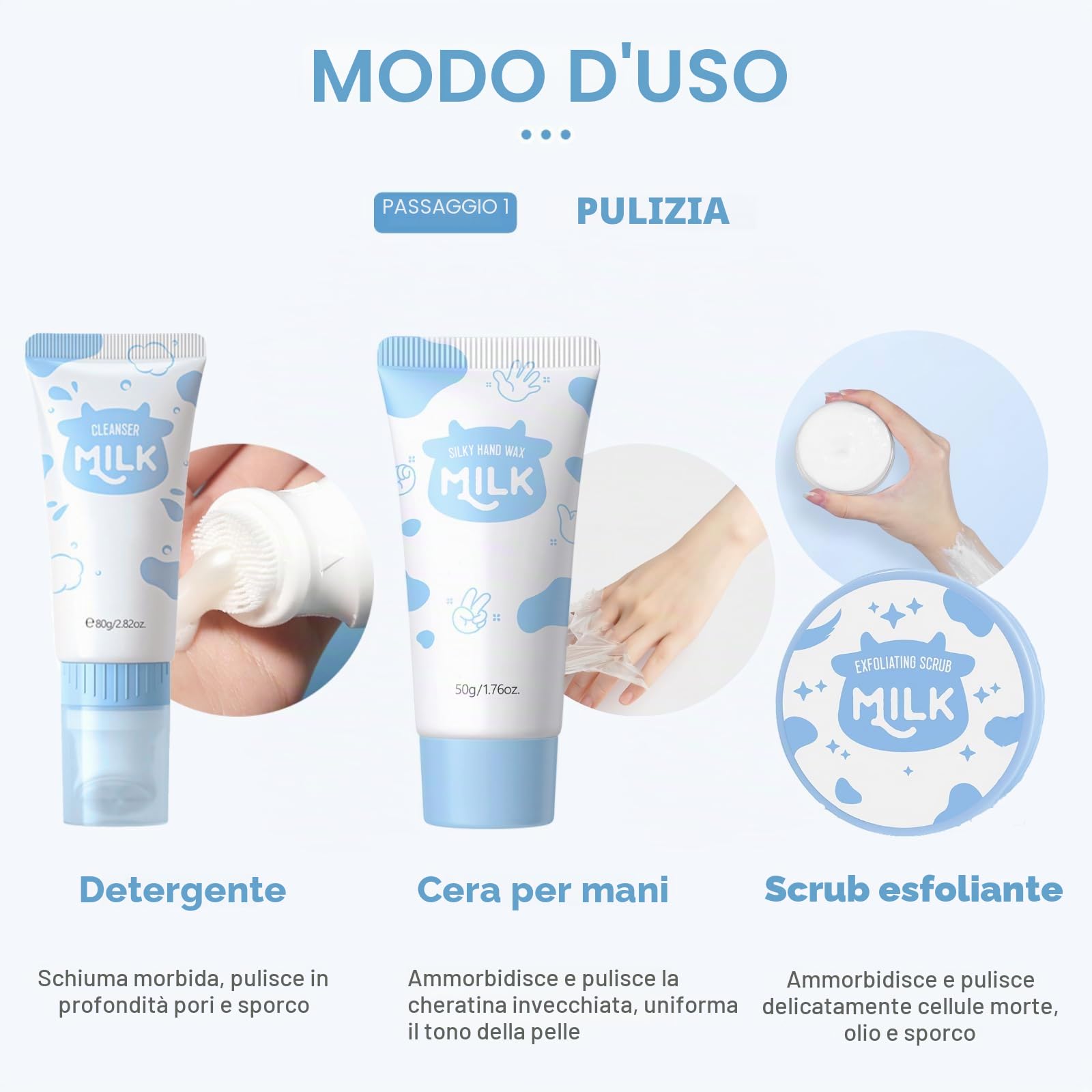 Set di cura della pelle al latte, confezioni regalo di bellezza per adolescenti, kit e set di cura della pelle con cera per le mani, crema per gli occhi, detergente, scrub, idratante e