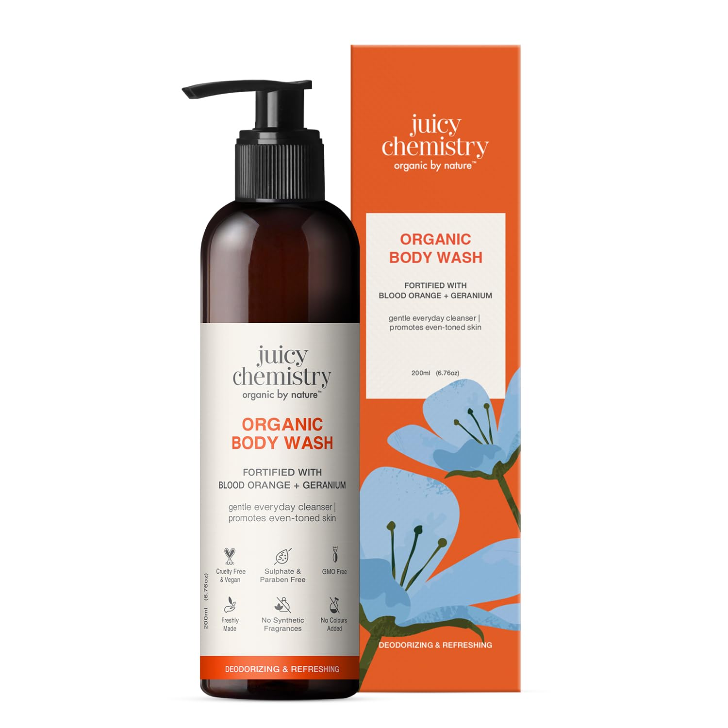 Juicy Chemistry Organic Body Wash,Blood Orange & Geranium, 200 ml | Invigorating Fresh Scent, Rich & Bubbly Lather | Tones & Brightens Skin-image-31