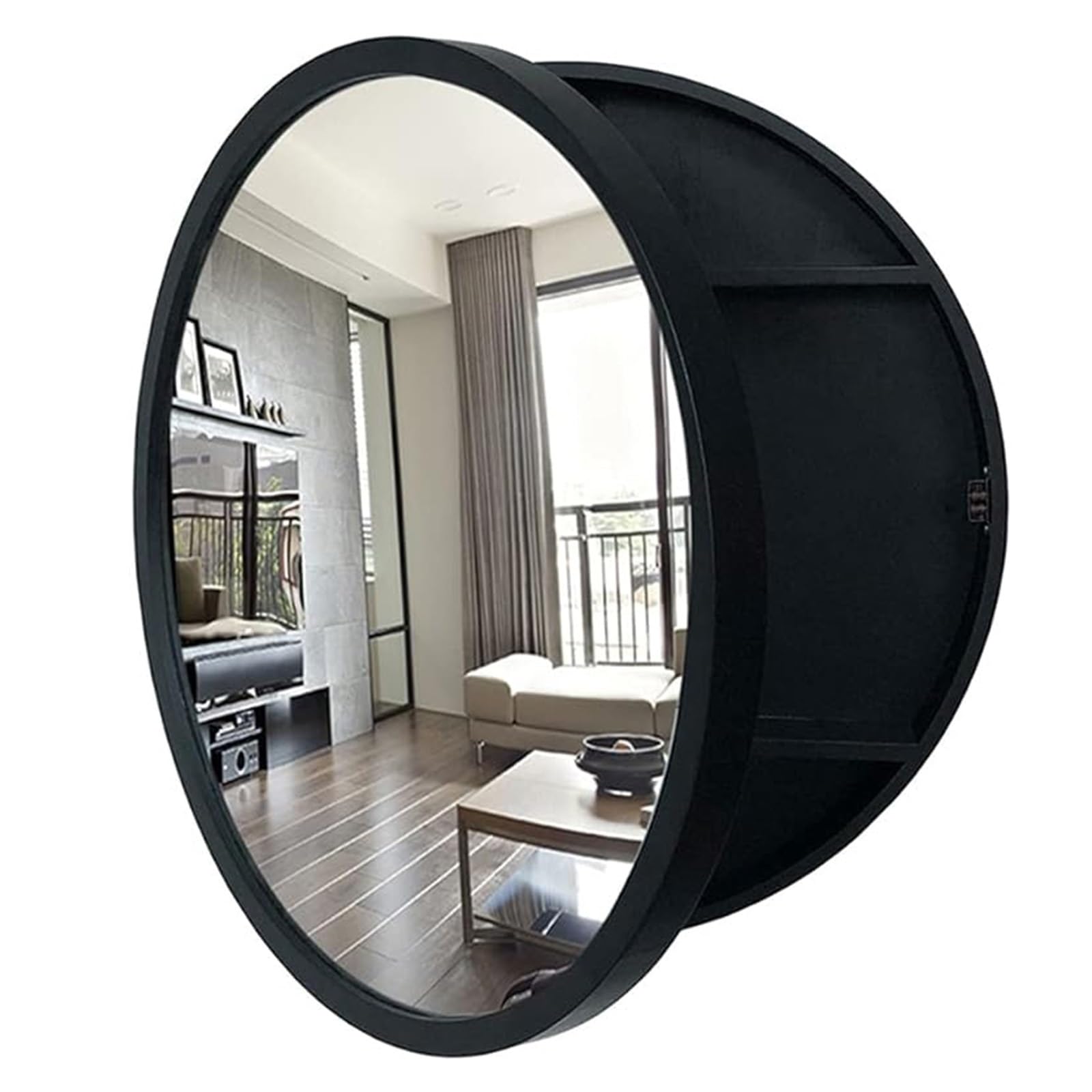 BKSXSOP Round Bathroom Wall-Mounted Storage Cabinet with Mirror - Stylish Black/Wood/Walnut Finish, 50cm Makeup Mirror, Space-Saving nizer for Modern Bathrooms