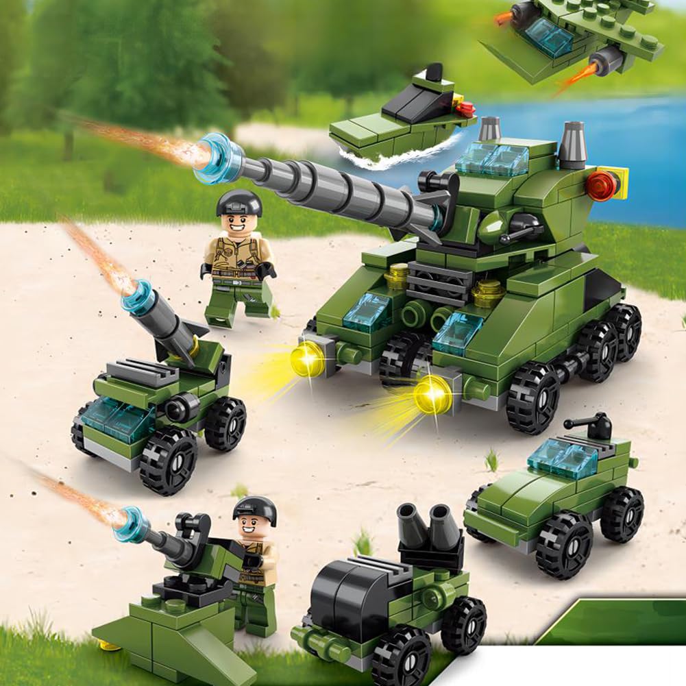 Vilbocr Military Building Blocks Set, Army Tank Vehicle Toy with 7 in 1 Transformable Models - Image 2