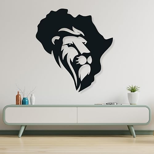 Miniatura 2 de Fayholy Decoración de pared de metal de león, arte de pared de mapa de África, arte de pared de metal con cabeza de león, decoración de pared de