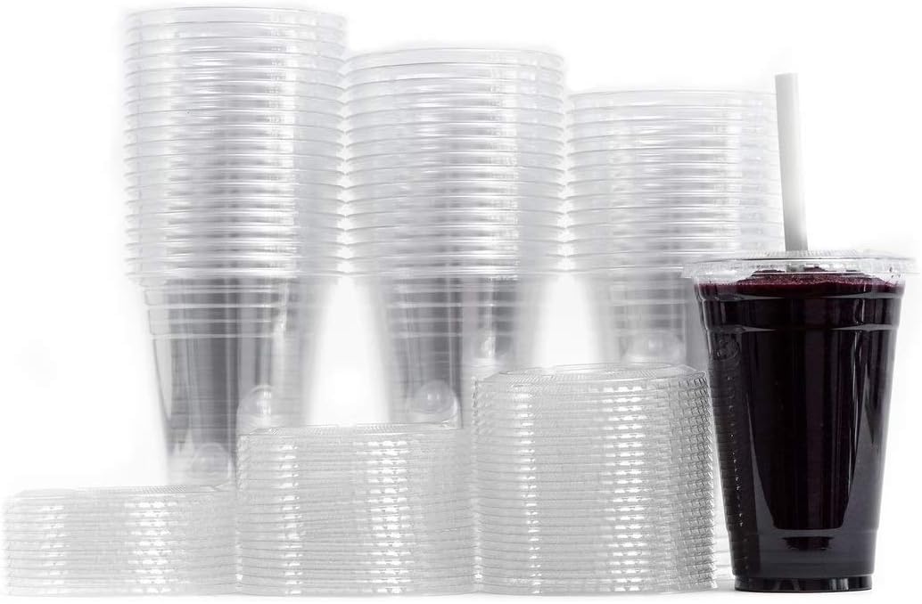 EcoQuality Clear Plastic 16oz Cups with Straws & Lids, Iced Coffee, Juice, Soda, Party Cup – BPA Free, Environment Friendly (200)