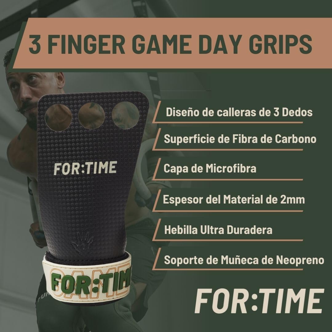 FOR:TIME FITNESS - Calleras para Crossfit y ejercicios gimnásticos - Fibra de carbono protectora extra adherente - sujección a la muñeca - Guantes de gimnasio para dominadas, accesorio de halterofilia