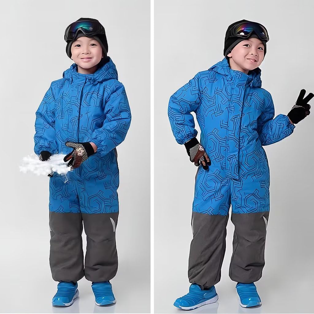 linboo Combinaison de Ski pour Enfant Fille Garçon Combinaison de Neige à Capuche Imperméables Coupe-Vent Vêtements de Ski avec Bandes Réfléchissantes