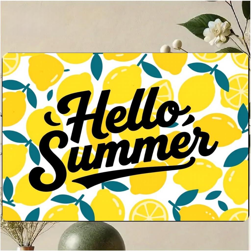 2D Retro Style Metal Tin Sign - "Hello Summer" Lemon Design, Wall Hanging Decor for Home, Lawn | Weatherproof, Pre-Drilled | 8x12 inches, Ideal Gift in English