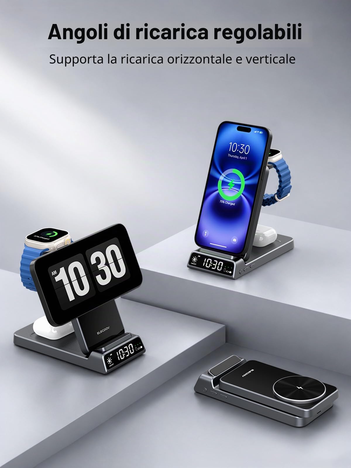 Caricabatterie Wireless per Apple Ricarica Magnetica 3 in 1 Stazione di ricarica con Orologio, Supporto di Ricarica Pieghevole Senza Fili per iPhone 17/16/15, Caricatore per iWatch