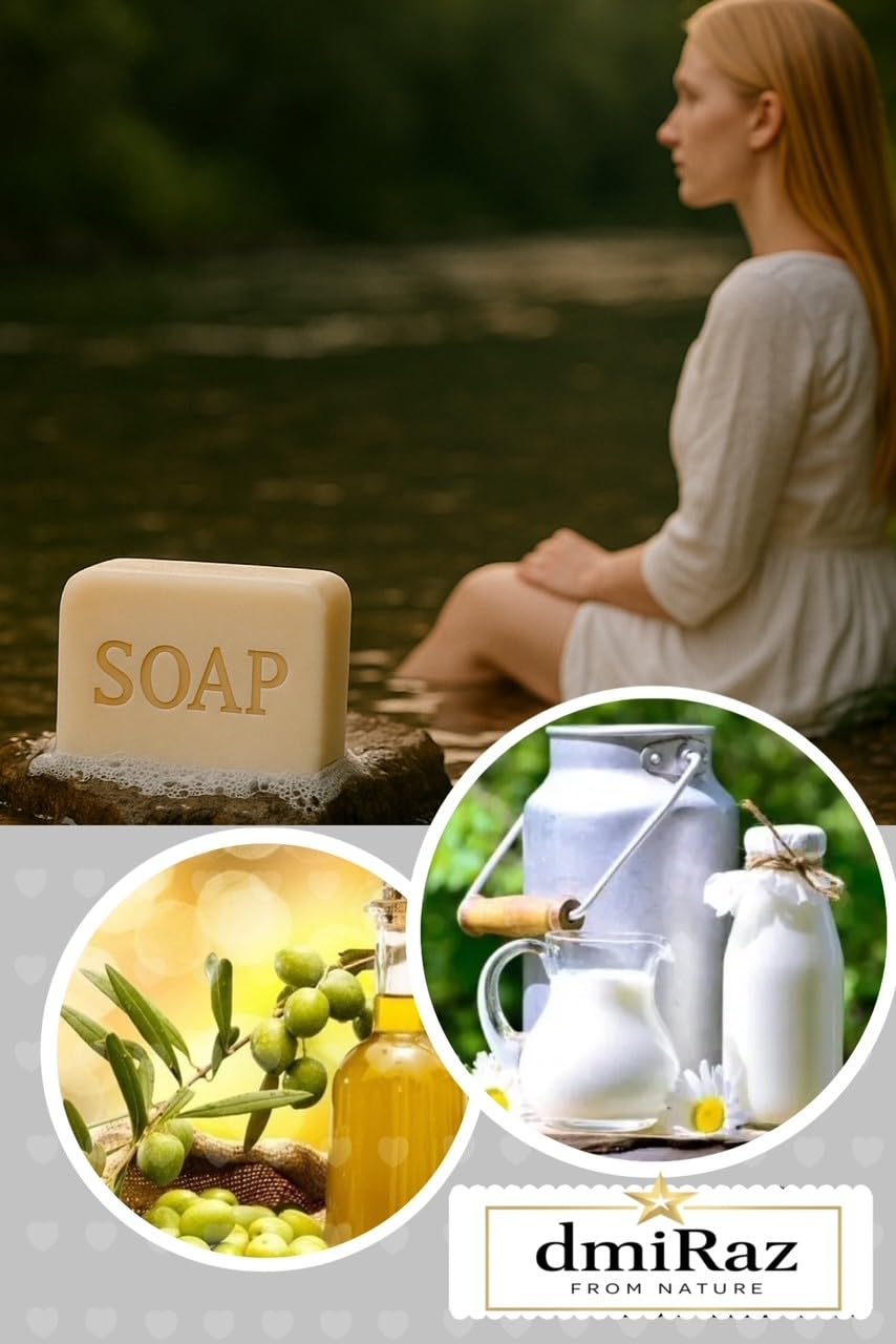 dmiRaz Natural Donkey Milk Soap (Donkey Milk Soap) Anti-Ageing with Vitamin E, A, C - Traditionally Handmade Soap 150 g - Image 3