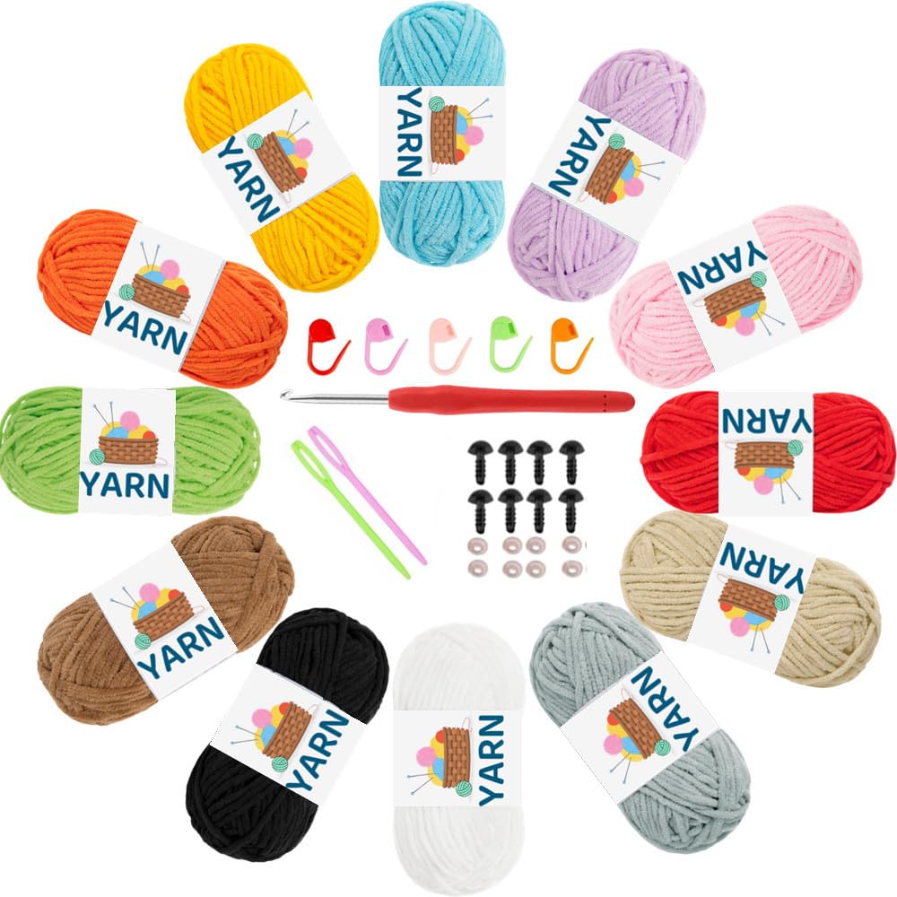 Chenille Yarn,12 Chenille Yarn for Crocheting,Velvet Yarn for Crocheting,Velvet Chenille Fluffy Yarn