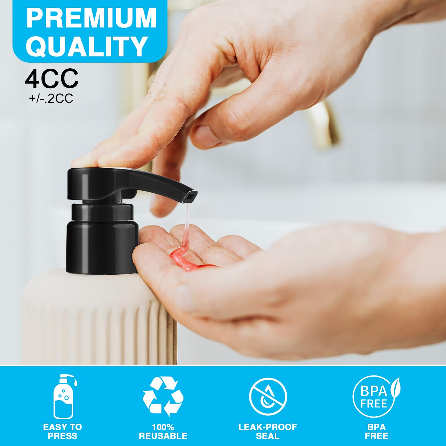 2-Pack Shampoo Pump for Liter 33.8 oz Shampoo and Conditioner, Pump Dispenser Fits Most Salon Bottles with 1-inch Wide Opening, Black & White Replacement Pump for Soft Hair Products, Body Wash, Lotion