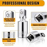 Vista 3 de 3PCS Universal Joint Socket Set, 1/4” 3/8” 1/2” Drive Swivel Socket Adapter Set, Premium Chrome Vanadium Steel Universal Joint Socket Adapter