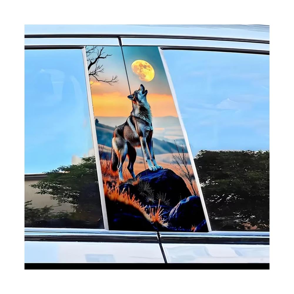 Bertdcx One Color Car Center Pillar Protection Stickers Howling Wolf At Moon Pattern Scratch Resistant Film Auto Parts