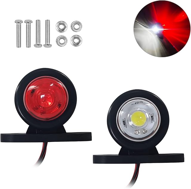 JinXiu LED Side Marker Lights 12V, 1 Pair White Red Double Sided Warning Lamp Indicator Parking Light Clearance Lights for Truck Trailer RV Boat