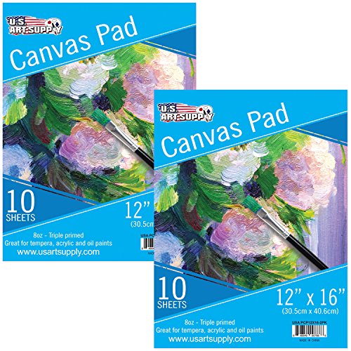 U.S. Art Supply 12" x 16" 10-Sheet 8-Ounce Triple Primed Acid-Free Canvas Paper