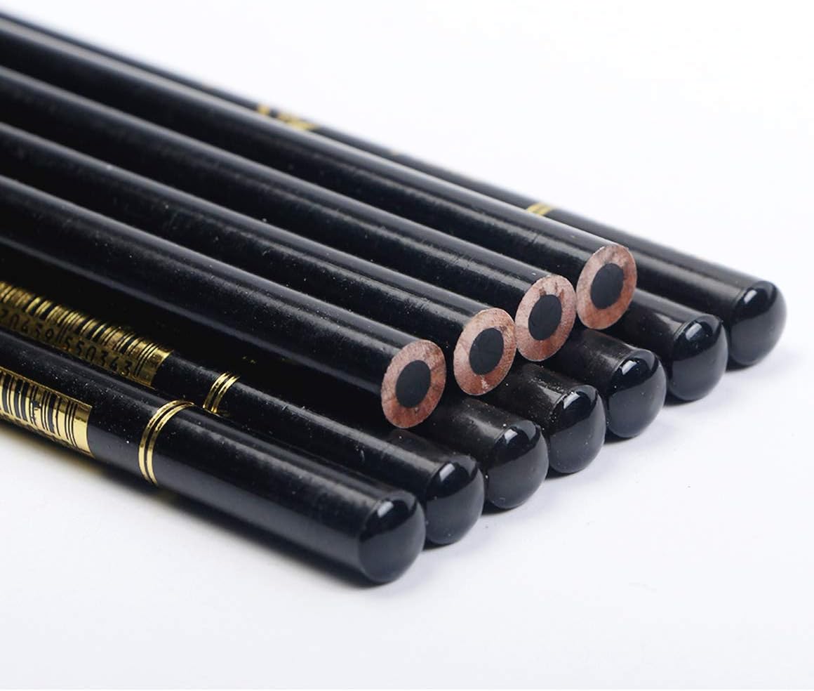 YYMIYU 12 Black Charcoal Hard Charcoal Sketch Drawing Pencils, Unbreakable
