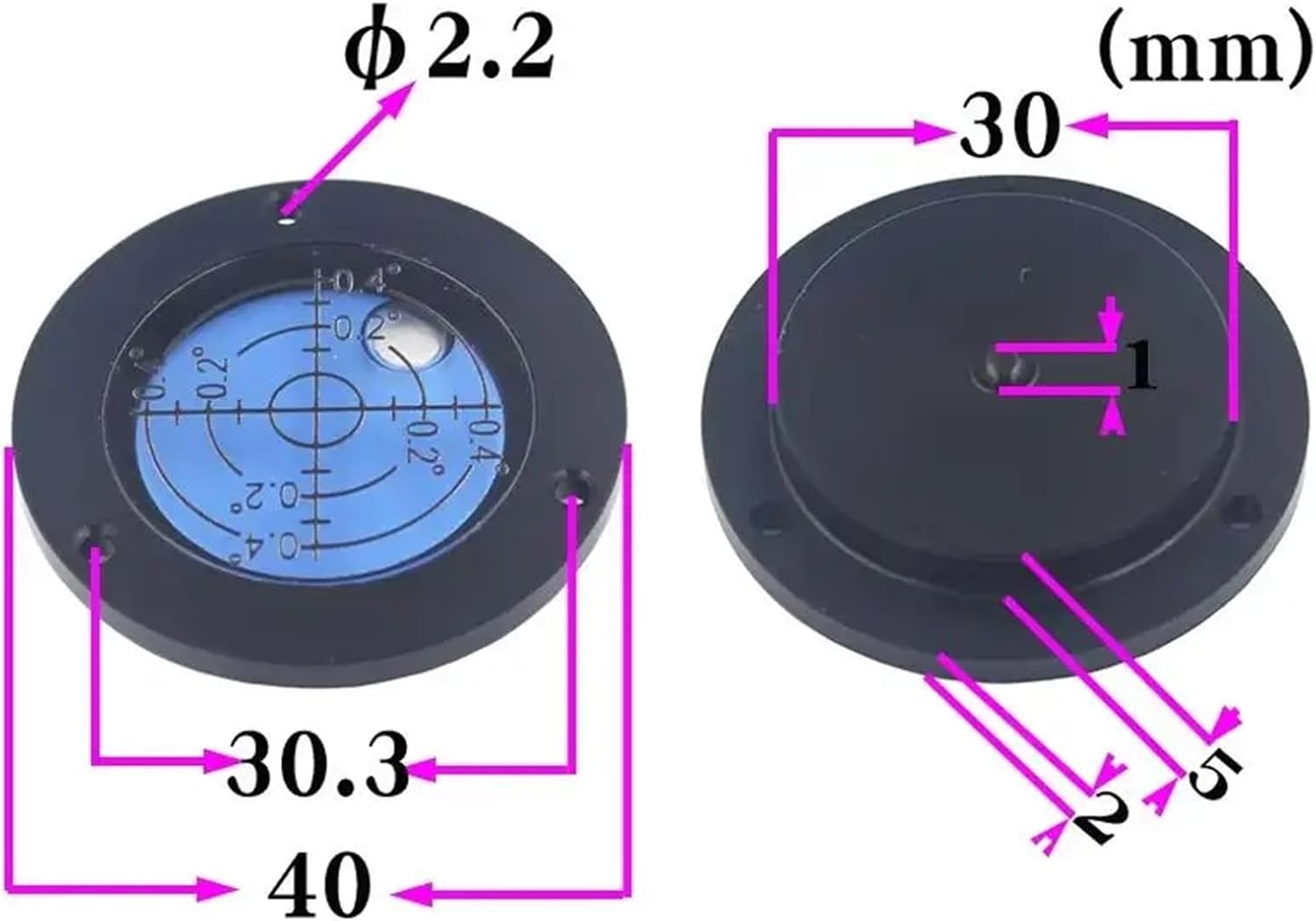 Round Metal Blue Bubble Level Dia 40mm Upper Flange Platform Embedded Leveling Tool Dia 30mm Anti-UV Leveler Bubl 1PCS(JYF6-403008)