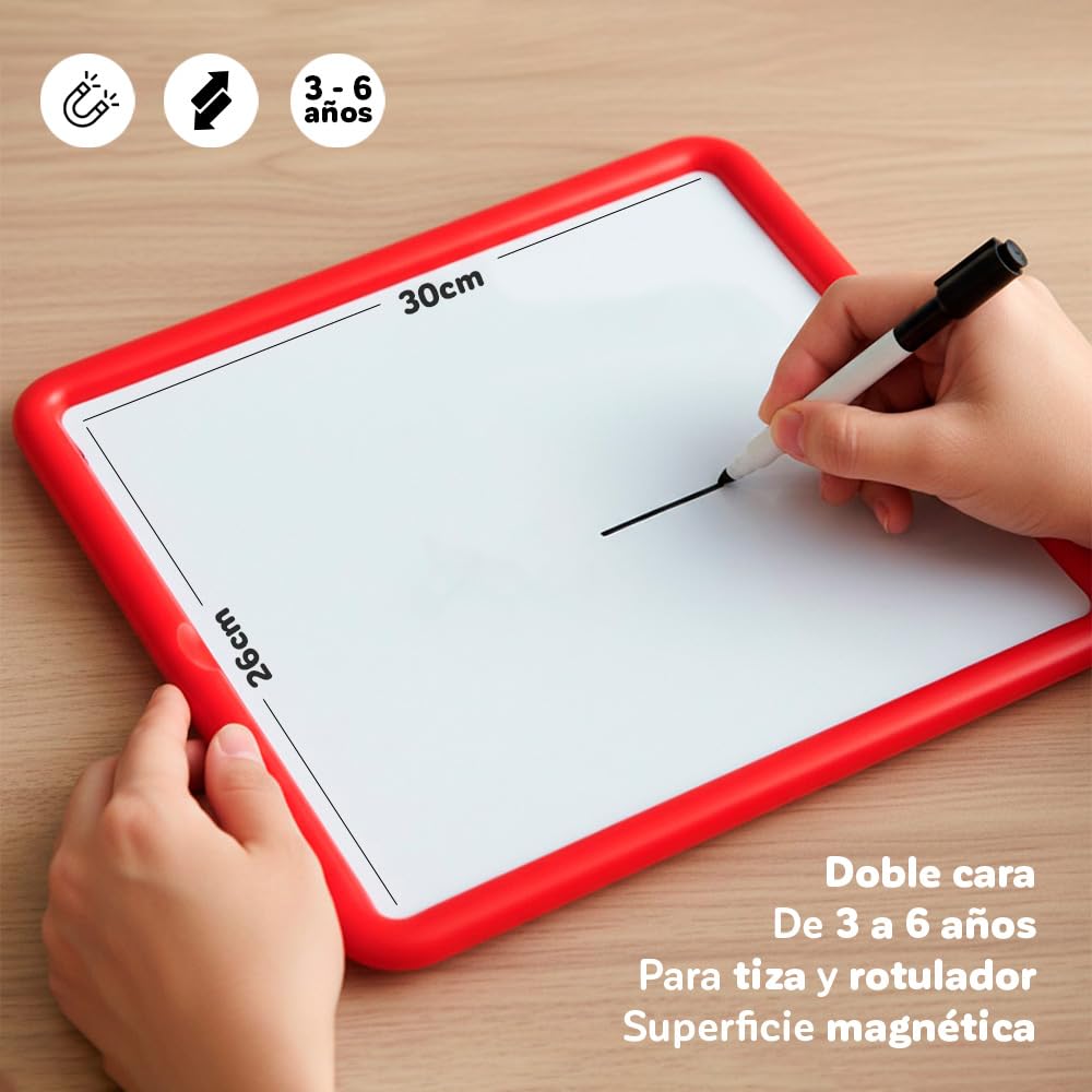 Miniland Set de 4 Pizarras Metálicas 2 Caras para Rotulador y Tiza Juegos Magnéticos