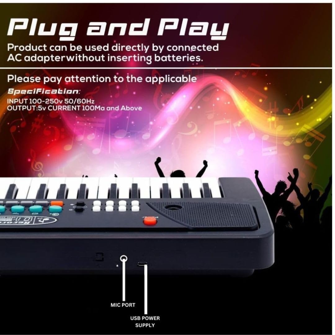 TAPANIYA ENTERPRISE Portable Musical Keyboard Toy with Microphone, 37 Keys, Black, ABS Plastic, Record & Playback, Educational Gift for Toddlers 18 Months and Up 4