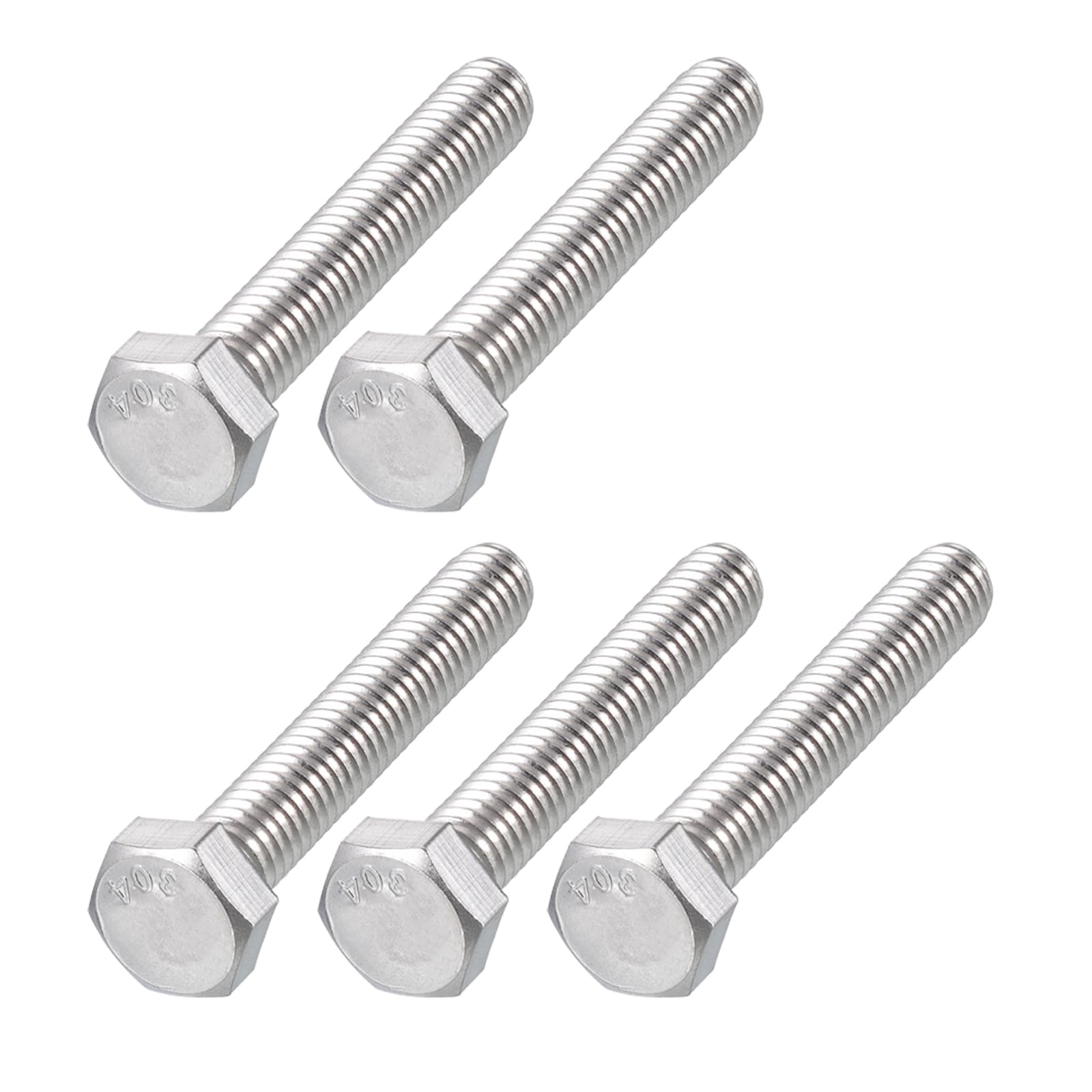 METALLIXITY Hex Head Bolts (5/16-18 x 2") 5Pcs, 304 Stainless Steel 18-8, Fully Threaded, External Hex Drive, Plain Finish, Hex Head Screw Bolt, Silver