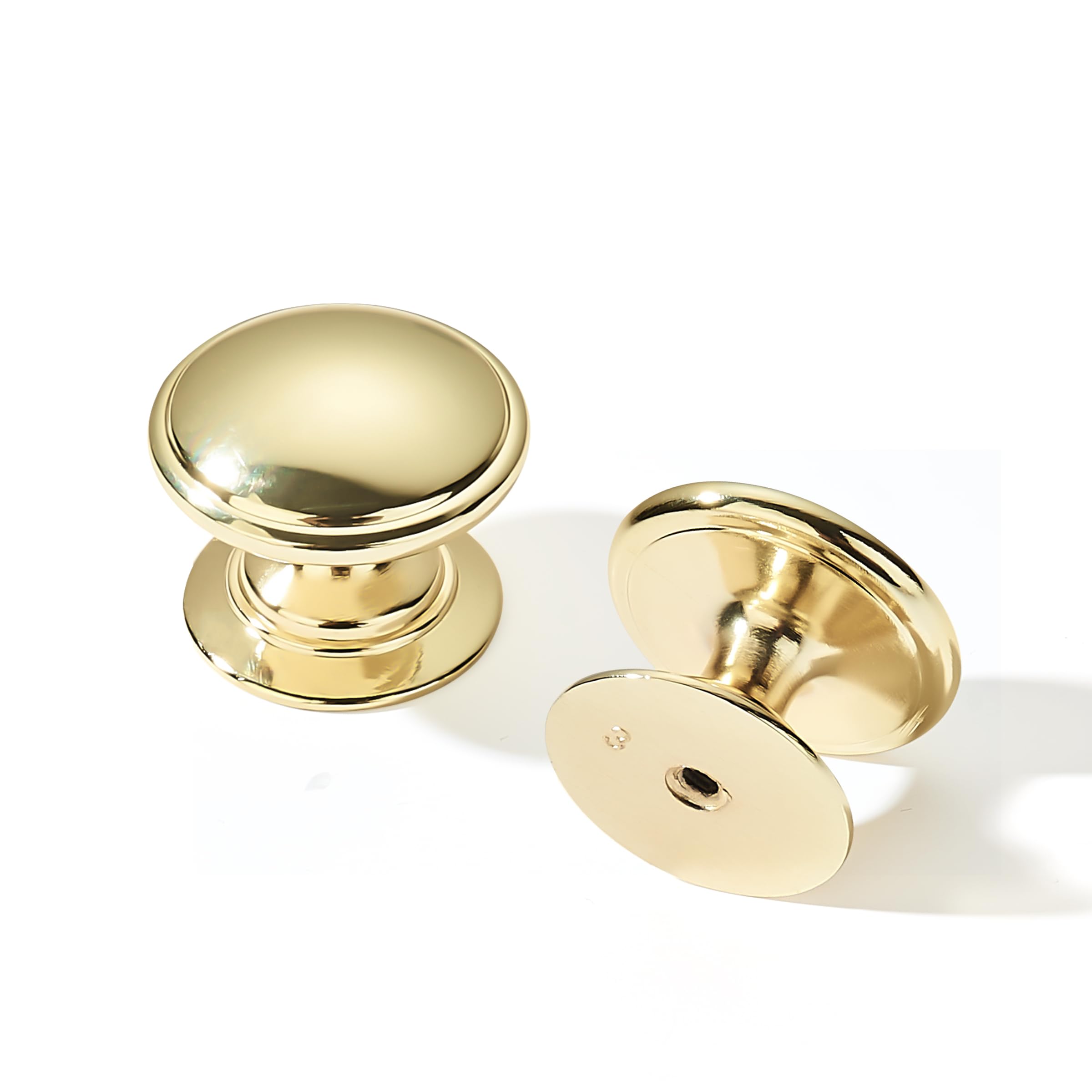 Khtumeware 10 Pack Polished Brass Cabinet Knobs - 1-3/8 Inch (35mm) Solid Mushroom Drawer Hardware for Kitchen & Dresser