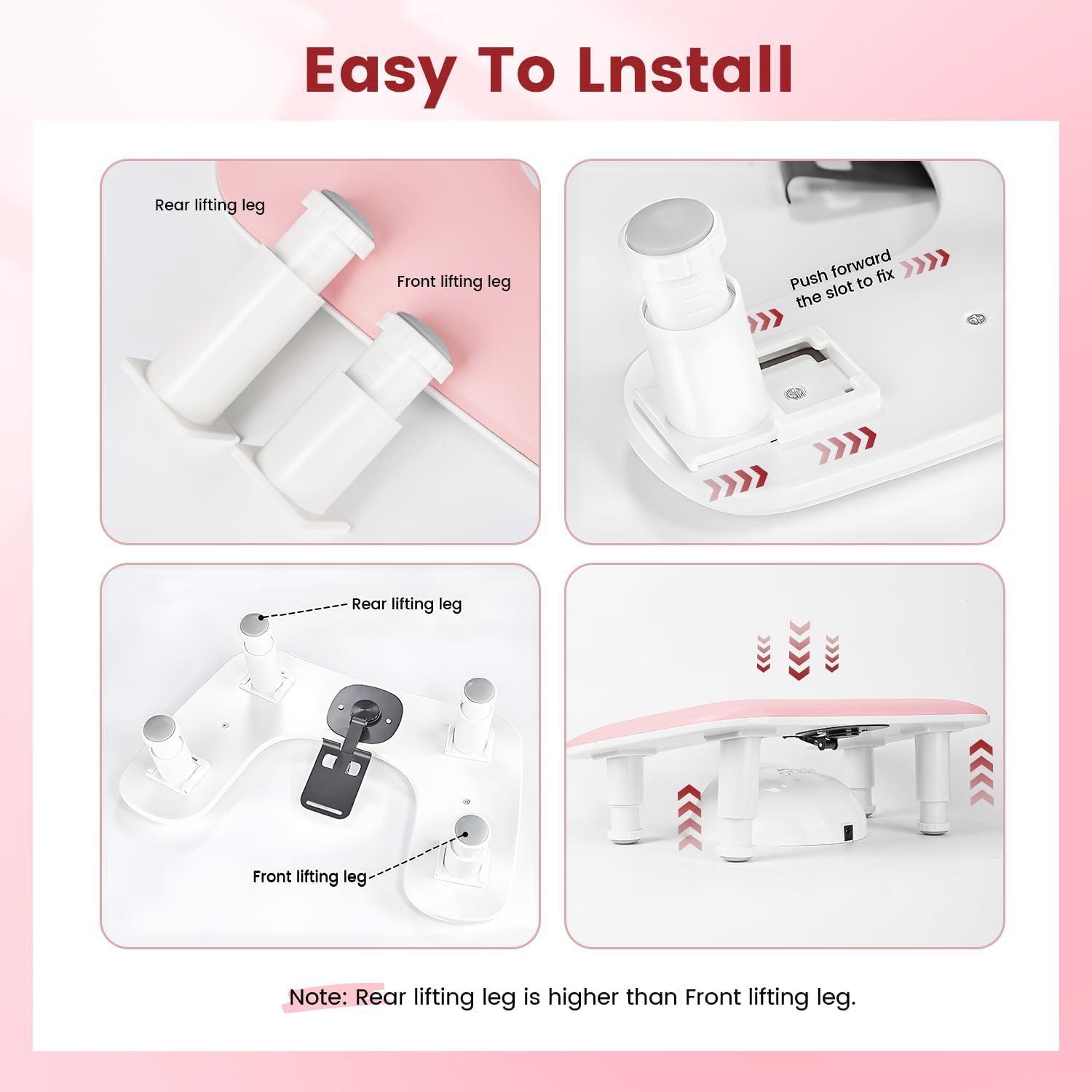 JODSONE Bracciolo rosa a forma di U per chiodo tecnico, con supporto per cellulare girevole a 360° integrato e bracciolo regolabile per manicure in salone
