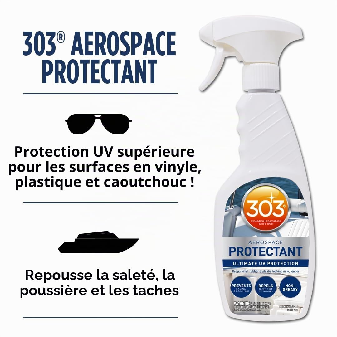 303 (30340) Marine Aerospace Protectant Spray de protection UV pour bateau, vinyle, caoutchouc et plastique Finition mate 473 ml + gants en nitrile Fiwiko gratuits
